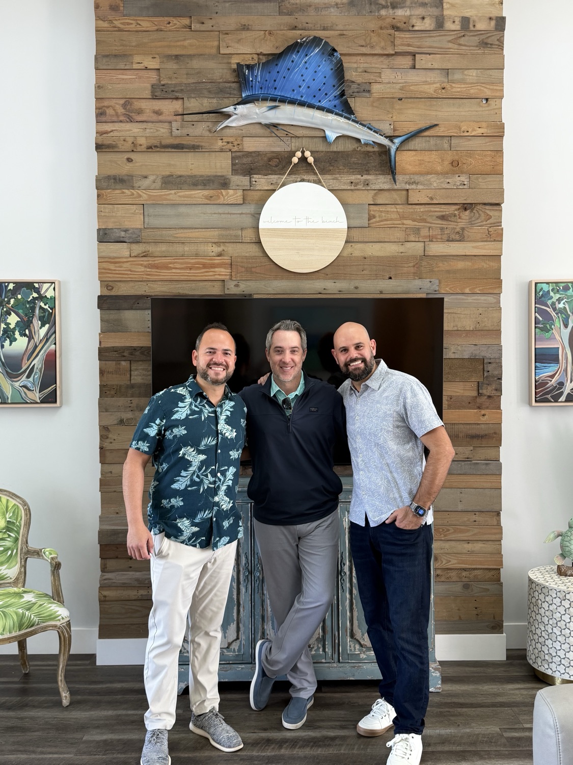 Italo Campilii, Evan Michael and Nicolas Giacaman together at Seaside Boca during the Staycation shoot