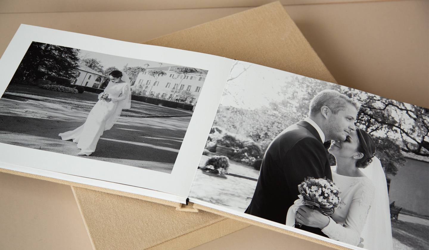 Handmade heirloom wedding album, open spread