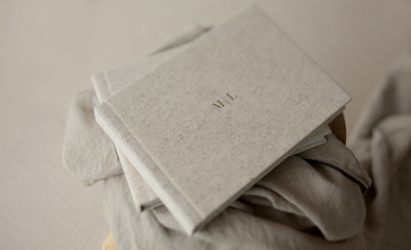 Linen heirloom album with monogram